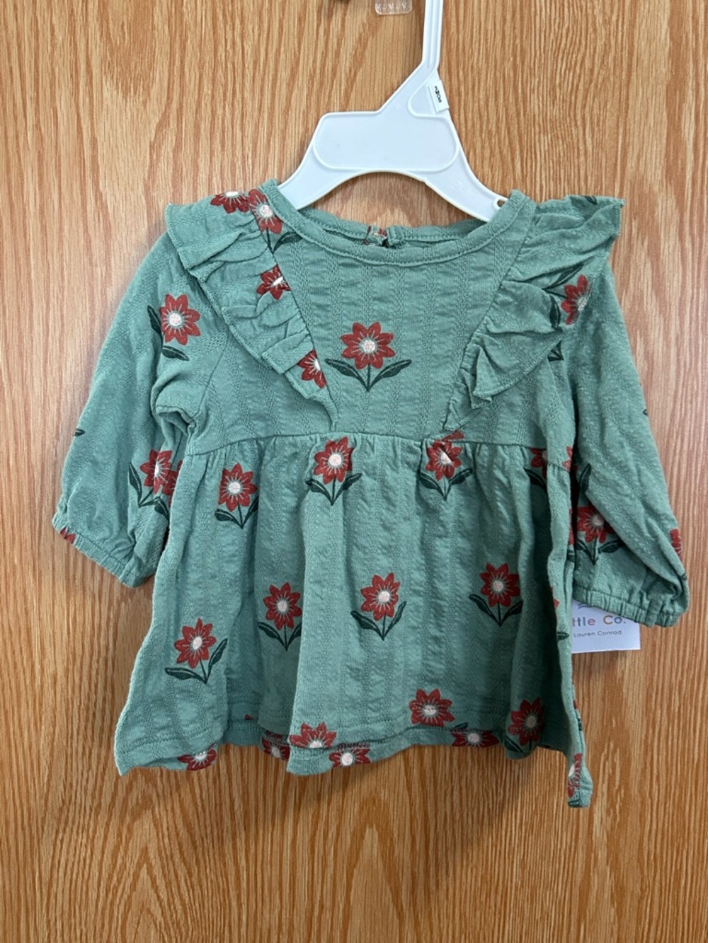 New Green/Morning Flowers Ruffle Knit Dress